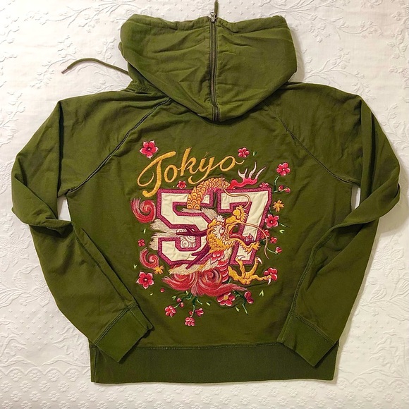 Lucky Brand Hoodie Embroidered Zip Sweatshirt Dragon Design Vintage Artwear  XL - Picture 12 of 12